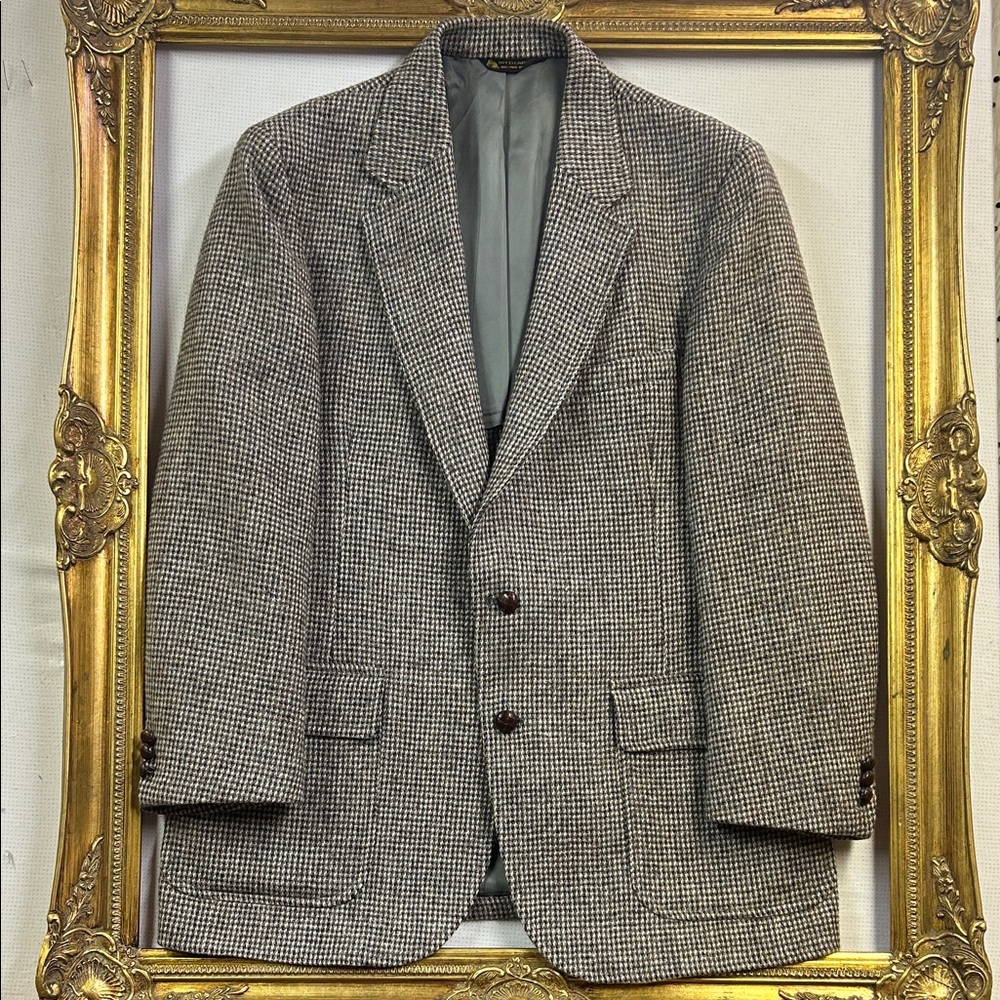 Classic Vintage 100% Wool Grey Houndstooth Men's Sportcoat - 42